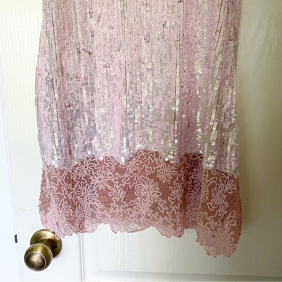 BHLDN Dress Audrey Adele Sequin Mini Shift Beaded Bridal Pink M NWT - Picture 12 of 12